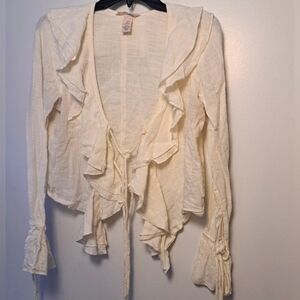 H&M Off White Vintage Style Ruffled Top Cotton Polyester Women's Size Small